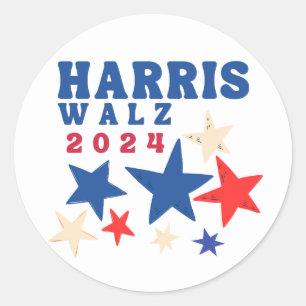 Sticker Rond Harris Walz 2024 Étoiles Élection du Parti Démocra