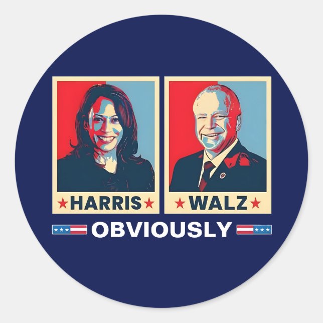 Sticker Rond Harris Walz 2024 Évidemment (Devant)