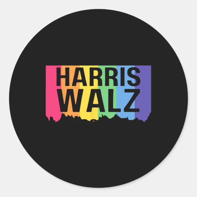 Sticker Rond Harris Walz 2024 Gay pride Lgbtq Rainbow Kamala Ha (Devant)