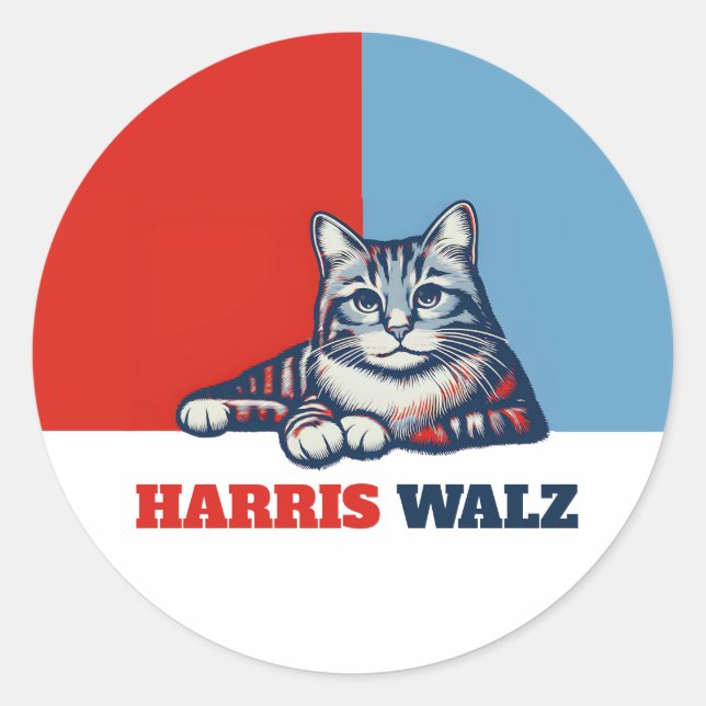 Sticker Rond Harris Walz 2024 Manifestement Chat (Devant)
