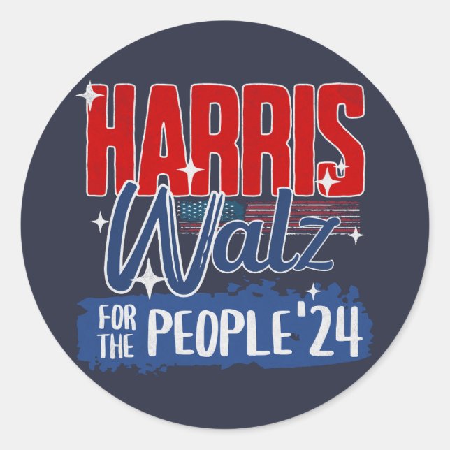 Sticker Rond Harris Walz 2024 Pour le Peuple Élection Démocrate (Devant)