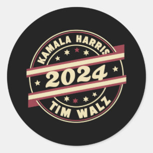 Sticker Rond Harris Walz 2024 pour le président Patriotic Kamal