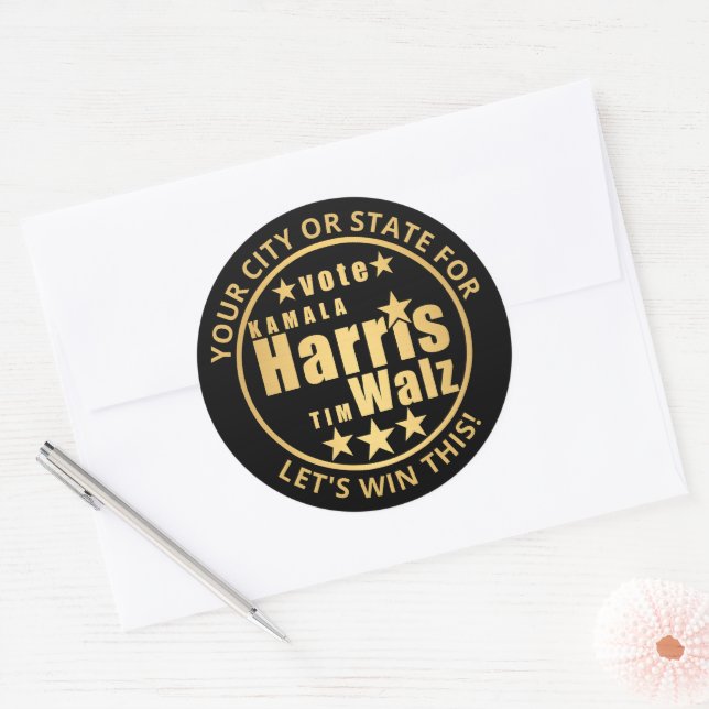 Sticker Rond Harris Walz Gold Personnalisé Élections politiques (Enveloppe)