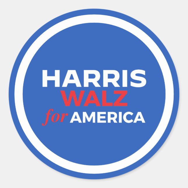 Sticker Rond Harris Walz pour l'Amérique 2024 (Devant)