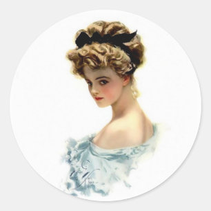 Sticker Rond Harrison Fisher Girl en bleu