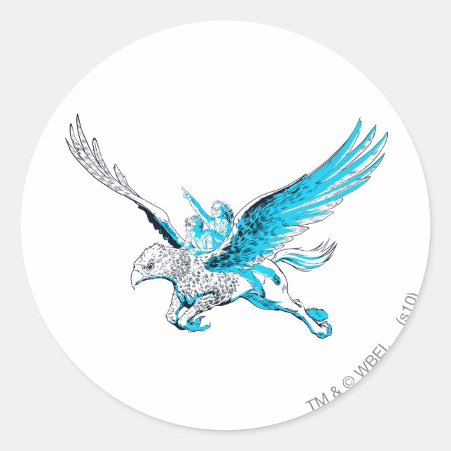Sticker Rond Harry et Hermione sur un Hippogriffe (Devant)