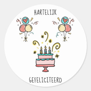 Sticker Rond Hartelijk Gefeliciteerd   de Birthday contents