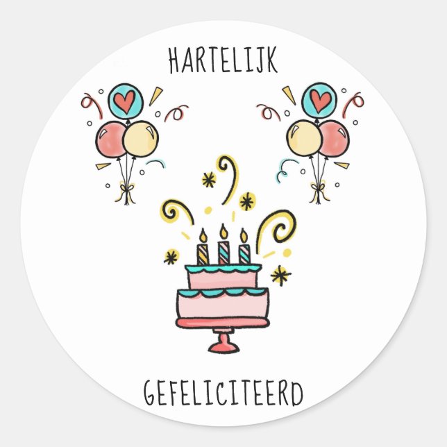 Sticker Rond Hartelijk | Joyeux anniversaire (Devant)