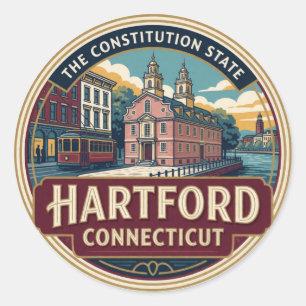 Sticker Rond Hartford Connecticut Capitale Historique Voyage Mé