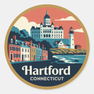 Sticker Rond Hartford Connecticut États-Unis Histoire de la Nou