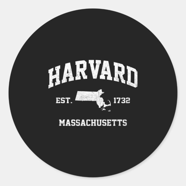 Sticker Rond Harvard Massachusetts Ma Style Athlétique D'État (Devant)