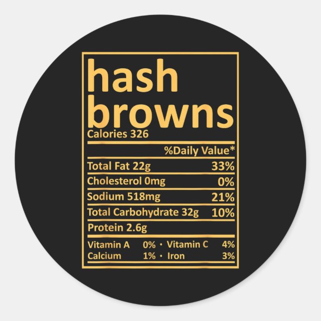Sticker Rond Hash Browns Nutrition Thanksgiving Food Facts Xmas (Devant)