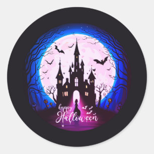 Sticker Rond Hauné Château Happy Halloween Déplaisant