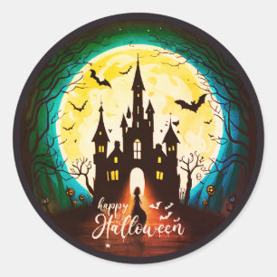 Sticker Rond Hauné Château Happy Halloween Déplaisant