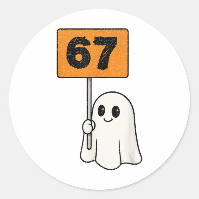 Sticker Rond Haunted 67 Meme Six Seven 6-7 Funny Internet Joke  (Devant)