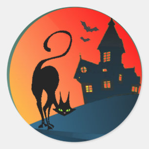 Sticker Rond HAUNTED HOUSE & CAT par SHARON SHARPE