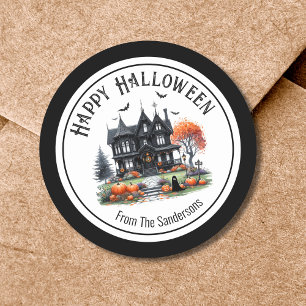Sticker Rond Haunted House Halloween