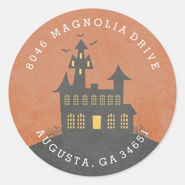 Sticker Rond Haunted House Halloween Adresse de retour Label (Devant)