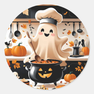 Sticker Rond Haunted & Hungry - Kawaii Ghost Chef dans la Kitch