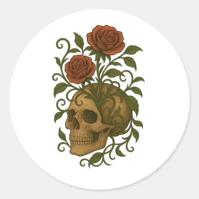 Sticker Rond Haunting Beauty  Skull and Roses Halloween Art (Devant)