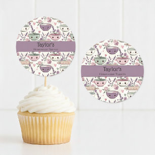 Sticker Rond Haut de gâteau personnalisé avec nom et ustensile