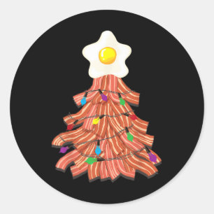 Sticker Rond Haut Oeufs de sapin de Noël Bacon Amusant Porc Lov