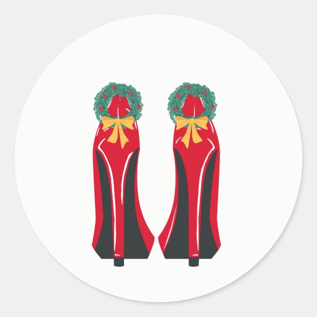 Sticker Rond Haut talons rouges avec couronnes de Noël (Devant)