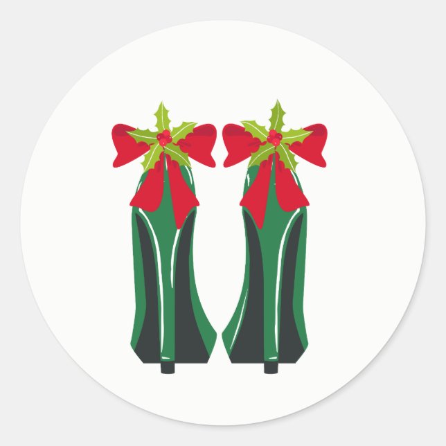 Sticker Rond Haut talons verts avec les vaches de Noël (Devant)
