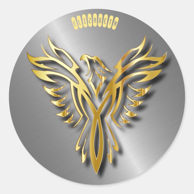 Sticker Rond Hautement Golden Phoenix Gold Flames Avec Ombres (Devant)