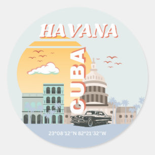 Sticker Rond Havana Cuba Art Vintage voyage