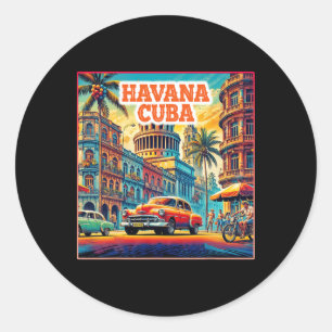 Sticker Rond Havana Cuba Chemises Famille Voyage Tourisme Vinta