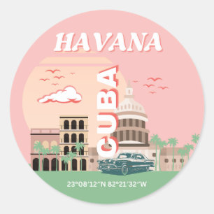 Sticker Rond Havana Cuba Retro Art Vintage