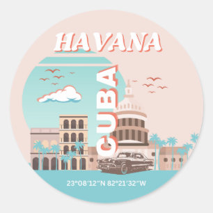Sticker Rond Havana Cuba Retro Art Voyage