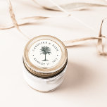 Sticker Rond Havana Palm Mariage<br><div class="desc">Les stickers de faveur de mariage personnalisées et chic de l'île sont conçus pour correspondre à notre collection de faire-part de mariage Havana Palm, avec les noms du couple et la date du mariage en élégante lettres gris charbon entourant une illustration de palmier de style gravé vintage en vert chasseur...</div>