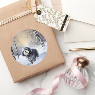 Sticker Rond Havanais laissez-le neiger Noël