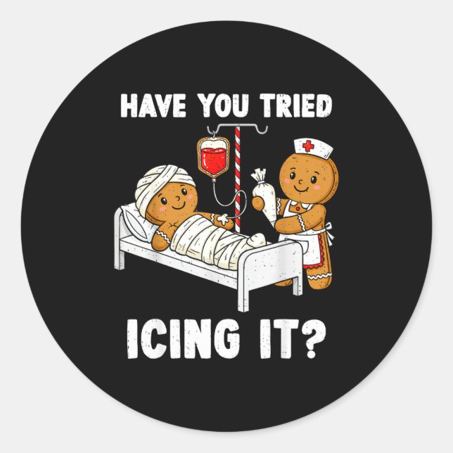 Sticker Rond Have You Tried Icing It Christmas Icu Nurse Ginger (Devant)