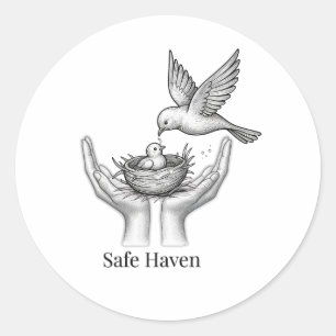 Sticker Rond Havre de Paix - Oiseau dans les Mains Humaines Mar