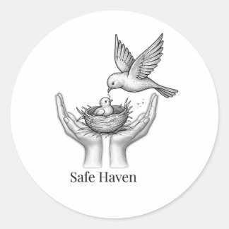 Sticker Rond Havre de Paix - Oiseau dans les Mains Humaines Mar