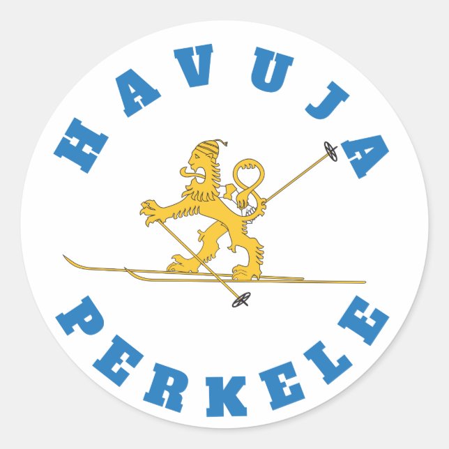 Sticker Rond Havuja perkele - hiihtävä suomileijona (Devant)