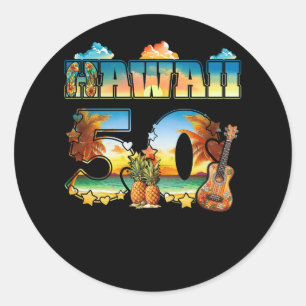 Sticker Rond Hawaii 50Th State Hawaiian Beach Hibiscus 50 Maui