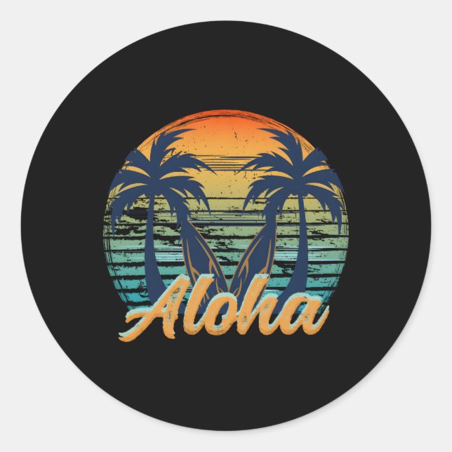 Sticker Rond Hawaii Aloha Beach Island (Devant)