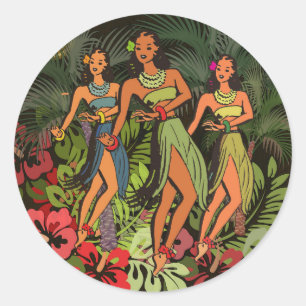 Sticker Rond Hawaii Aloha Palm Hula Art Design