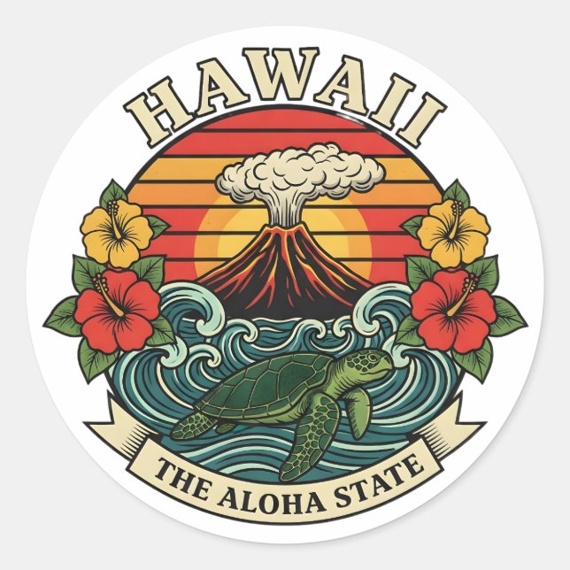 Sticker Rond Hawaii : l'État Aloha (Devant)