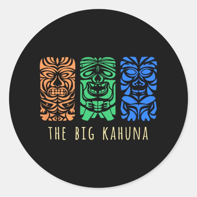 Sticker Rond Hawaii Tiki Polynésien Big Kahuna Surfer Rétro Haw (Devant)