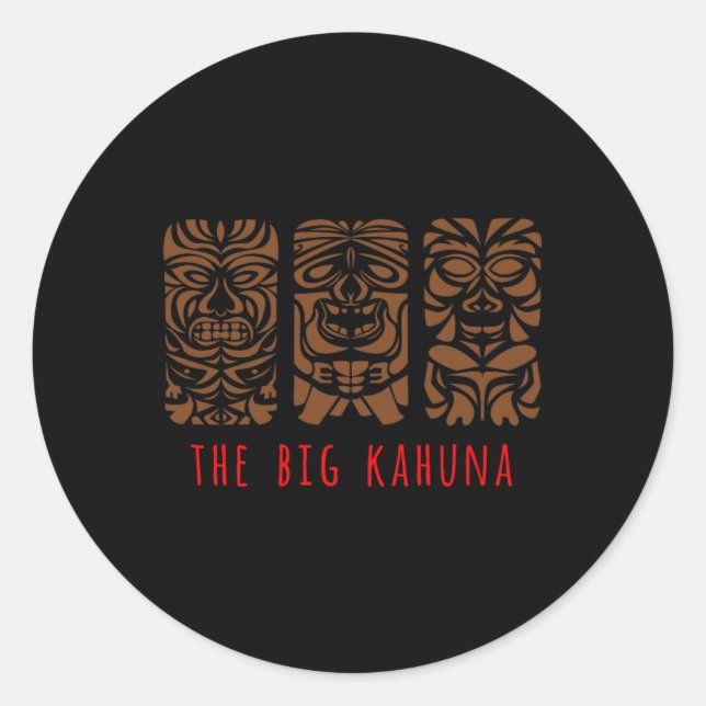 Sticker Rond Hawaii Tiki Polynésien Big Kahuna Surfer Rétro Haw (Devant)