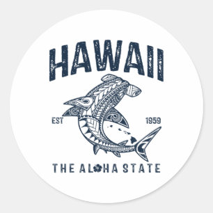 Sticker Rond Hawaii Tril Requin Aloha Polynésien Plage Hawaïenn