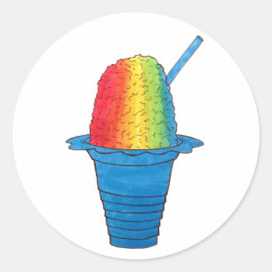 Sticker Rond Hawaiian Rainbow Shave Ice Froid Dessert Hawaii