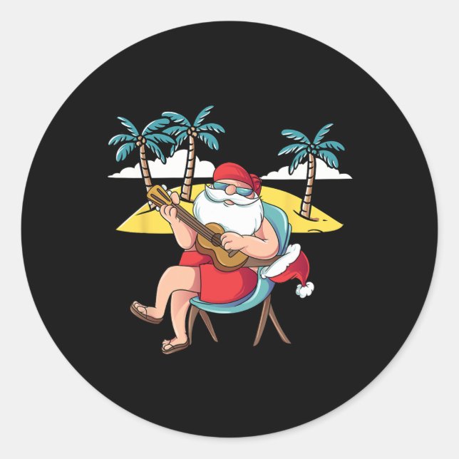 Sticker Rond Hawaiian Santa Claus Hawaian Guitar Christmas In J (Devant)