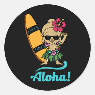 Sticker Rond Hawaiian Surfing Buddha Aloha Hawaii Beach Yoga 
