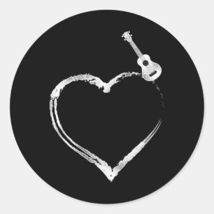 Sticker Rond Hawaiian Ukulele Uke Heart